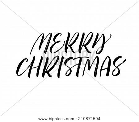 Merry Christmas phrase. Holiday lettering. Ink illustration. Modern brush calligraphy. Isolated on white background.