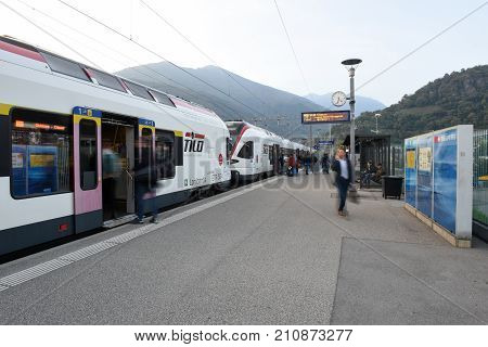 Train Station Of Lamone With People On Movement