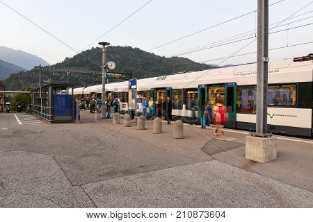 Train Station Of Lamone With People On Movement