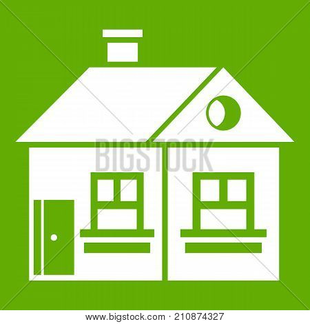 Large single-storey house icon white isolated on green background. Vector illustration