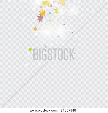 Vector multicolored confetti on transparent background. Falling tinsel and confetti from minimalistic geometrical triangles and ribbons. Flat glitter. Abstract festive decoration and ribbons.