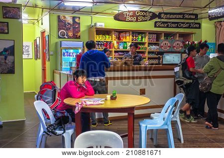 Laban Rata,Sabah,Borneo-March 12,2016:View of dining area in restaurant at Laban Rata resthouse on Mt.Kinabalu,Kinabalu National Park, Borneo, Sabah, Malaysia, Asia.