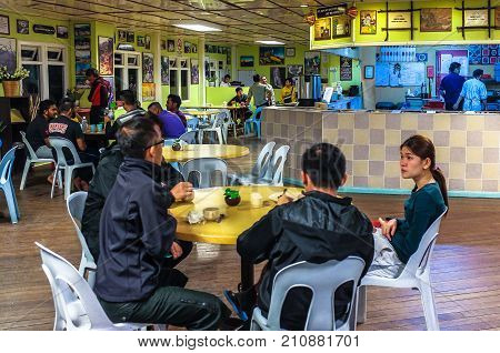 Laban Rata,Sabah,Borneo-March 12,2016:View of dining area in restaurant at Laban Rata resthouse on Mt.Kinabalu,Kinabalu National Park, Borneo, Sabah, Malaysia, Asia.