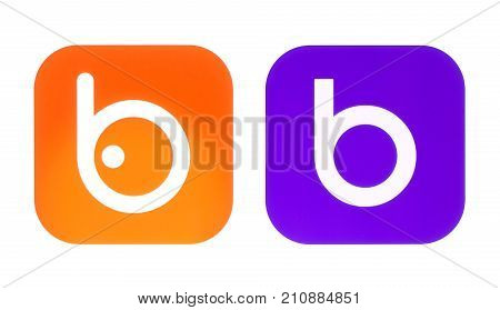 Kiev Ukraine - October 06 2017: Collection of old and new Badoo logos printed on white paper. Badoo is the biggest dating network in the world