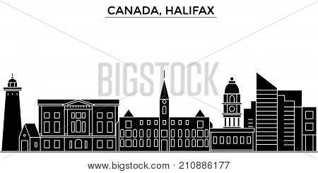 Canada, Halifax architecture vector city skyline, black cityscape with landmarks, isolated sights on background