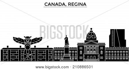 Canada, Regina architecture vector city skyline, black cityscape with landmarks, isolated sights on background