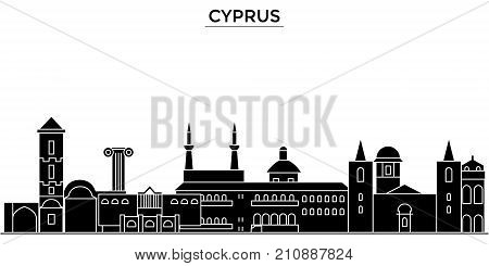 Cyprus architecture vector city skyline, black cityscape with landmarks, isolated sights on background