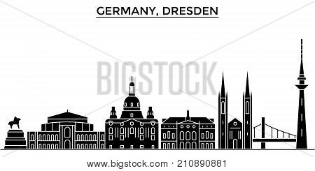 Germany, Dresden architecture vector city skyline, black cityscape with landmarks, isolated sights on background