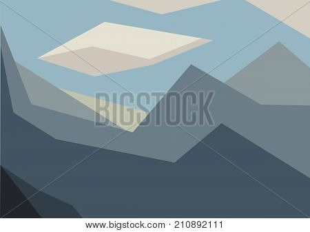 Geometric Style Mountain Landscape and Blue Sky Vector Illustration