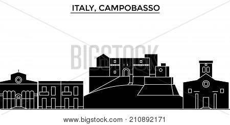 Italy, Campobasso architecture vector city skyline, black cityscape with landmarks, isolated sights on background
