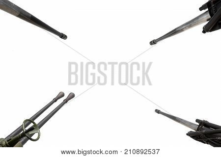 Group of Artillery field cannon gun isolated on white background