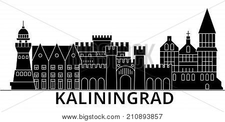 Kaliningrad architecture vector city skyline, black cityscape with landmarks, isolated sights on background
