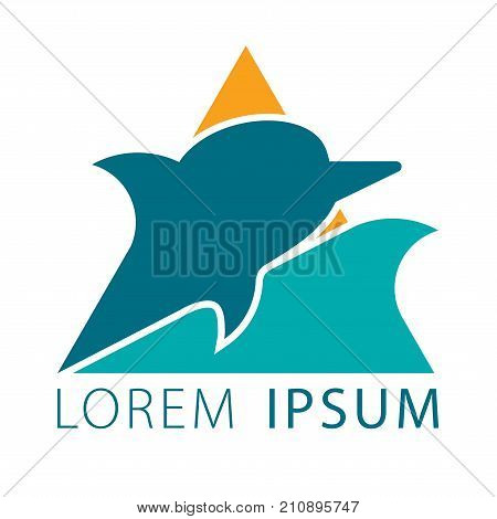 Triangle Simple Logo Dolphin Jumping on Wave