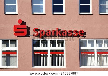 NIEDER-OLM, GERMANY - OCTOBER 14: The facade and logo of the Sparkasse a Financial Building on October 14, 2017 in Nieder-Olm.