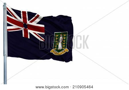 National flag of British Virgin Islands on a flagpole, isolated on white background.