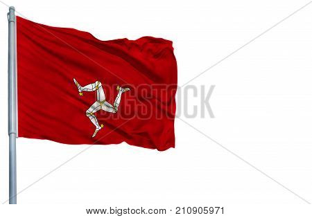 National flag of Isle Of Man on a flagpole, isolated on white background.