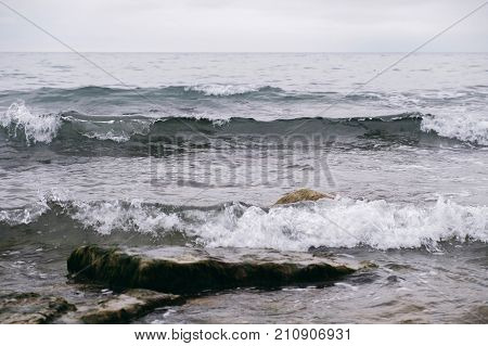 Storm on the black sea in winter.