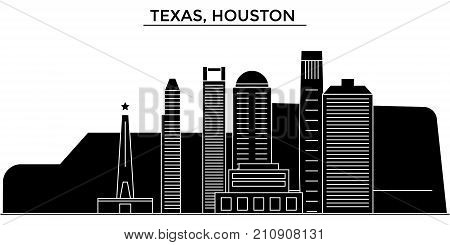 Usa, Texas, Houston architecture vector city skyline, black cityscape with landmarks, isolated sights on background