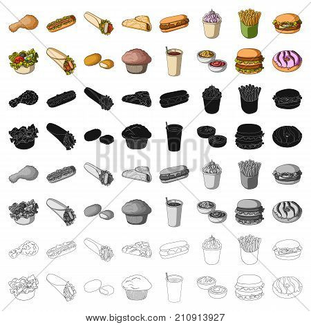 Fast food set icons in cartoon style. Big collection of fast food vector symbol stock