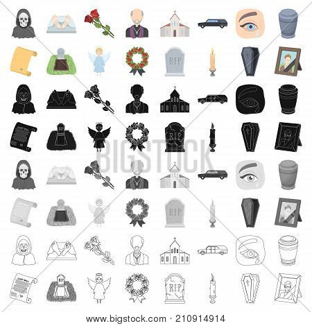 Funeral ceremony set icons in cartoon design. Big collection of funeral ceremony vector symbol stock illustration