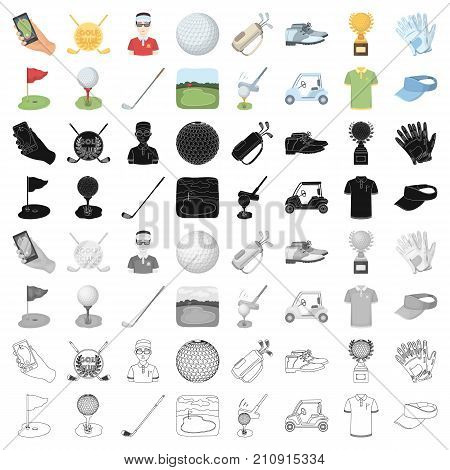 A golfer, a ball, a club and other golf attributes.Golf club set collection icons in cartoon style vector symbol stock illustration .