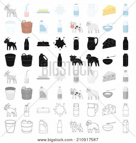 Milk set icons in cartoon style. Big collection of milk vector symbol stock