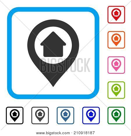Home Marker icon. Flat grey pictogram symbol inside a light blue rounded rectangle. Black, gray, green, blue, red, orange color additional versions of Home Marker vector.