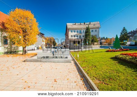 Street in the center of Delnice, small town in Gorski kotar, Croatia