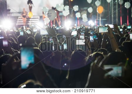 Hand With A Smartphone Records Live Music Festival