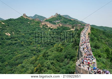 5 of July, 2015, Editorial photo of Chinese great wall in Beijing with many people, China