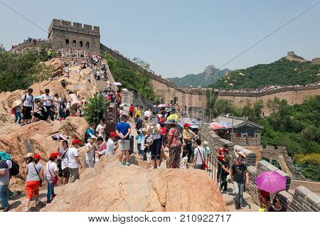 5 of July, 2015, Editorial photo of Chinese great wall in Beijing with many people, China