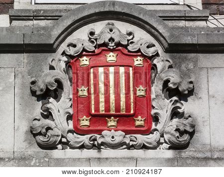 Cambridge, UK, May, 31 2009 :  The coat of arms of Peterhouse College Cambridge University which is one of the larger colleges with about 500 students