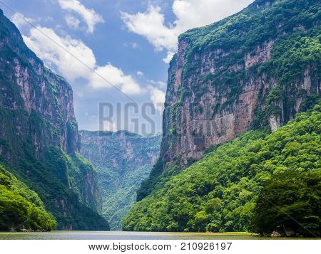 Stunning view of Sumidero Canyon from Grijalva river, Chiapas, Mexico