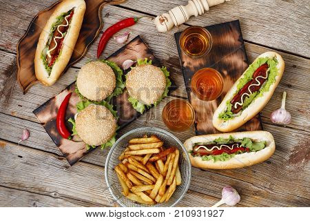 Festival Of Beer. Hot Dogs, Hamburgers, Barbecue. Concept Of Eating Outdoors.