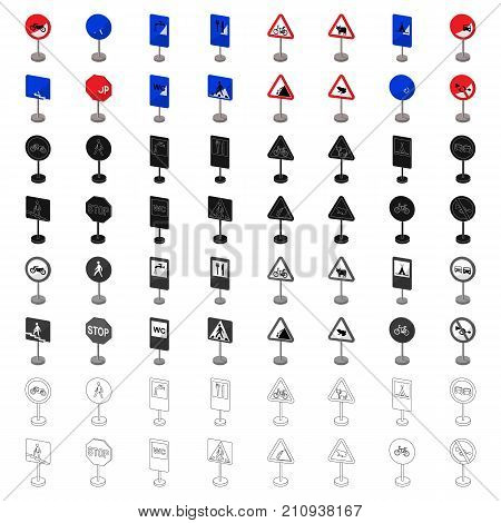 Road signs set icons in cartoon design. Big collection of road signs vector symbol stock illustration