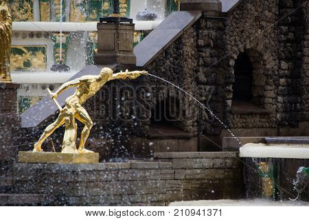 PETERHOF, SAINT-PETERSBURG, RUSSIA - JUNE 10, 2016: Fighter Borghese. The sculpture of the Grand cascade in Petergof.