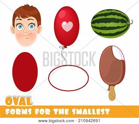 Forms For The Smallest. Oval And Objects Having A Oval Shape On A White Background Developing Game