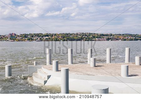 Waterfront park in Beacon New York with a vew of Beacon across the Hudson River.
