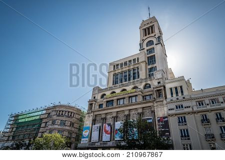 Madrid, Spain - October 14, 2017: The Circulo of Bellas Artes is a private cultural organization located in Madrid, it has played a major role of international scope in the field of cultural creation .
