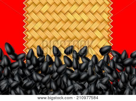 Sunflower seeds background with heap of scattered black grains