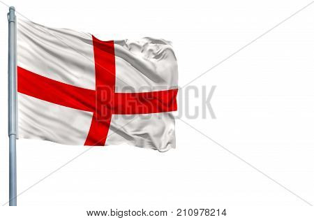 National flag of England on a flagpole, isolated on white background.