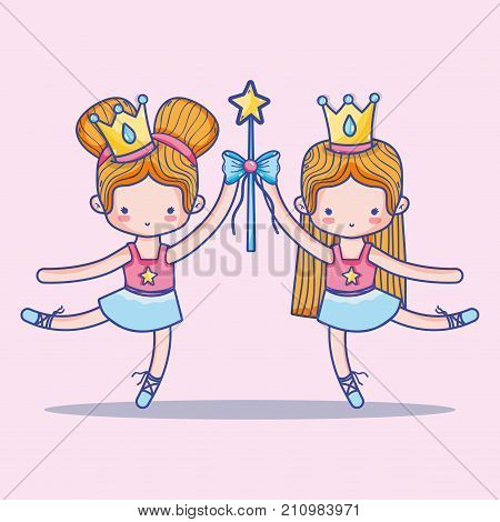 girls practice ballet to elegant preformer vector illustration