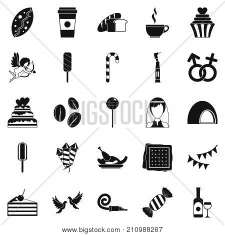 Sugary food icons set. Simple set of 25 sugary food vector icons for web isolated on white background