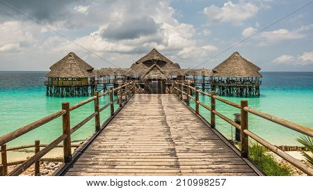 Bar and cafe on water in Zanzibar, Tanzania.
