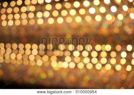 Blurred And Bokeh Of Reflection Lighting Of Light Bubs Electric Label On Side And Perspective View.
