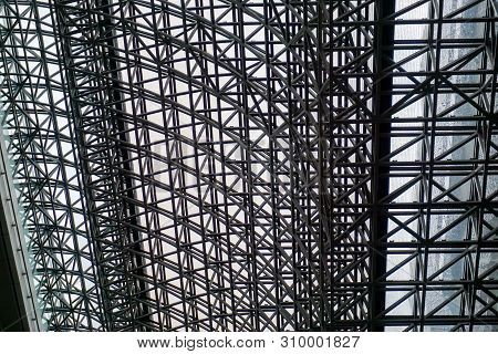 Closeup And Crop Building Structure In Black And White Mono Tone Color.