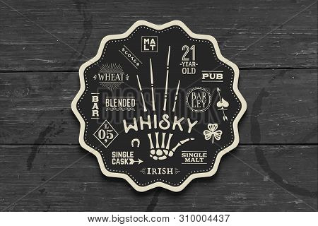 Coaster For Whiskey And Alcoholic Beverages. Vintage Drawing For Bar