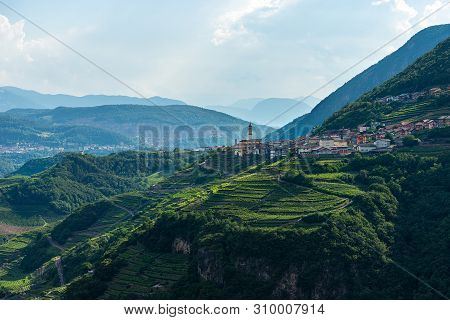 Small Village Of Faver, Famous For Wine Production. Italian Alps, Cembra Valley, Trento Province, Tr