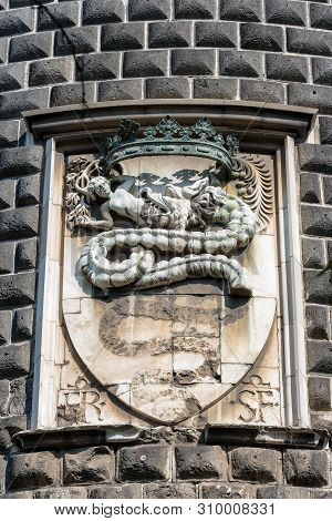 Detail Of The Sforza Castle (castello Sforzesco) With The Coat Of Arms Of The Noble Family Of The Vi