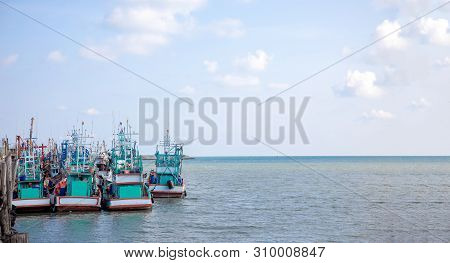 Local Fisherman Boat At Seashore For Sefood Agriculture Industry